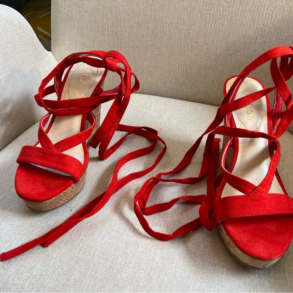 Red Lace Up Wedges